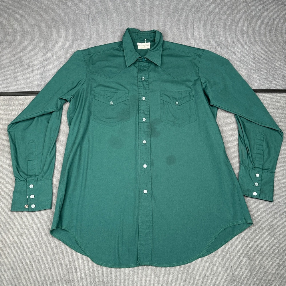 Vintage Mondiki Western Pearl Snap Shirt Mens Green Square Dance Long Sleeve